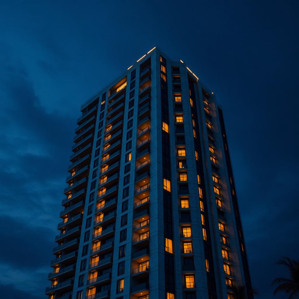 Luxury residential tower at twilight
