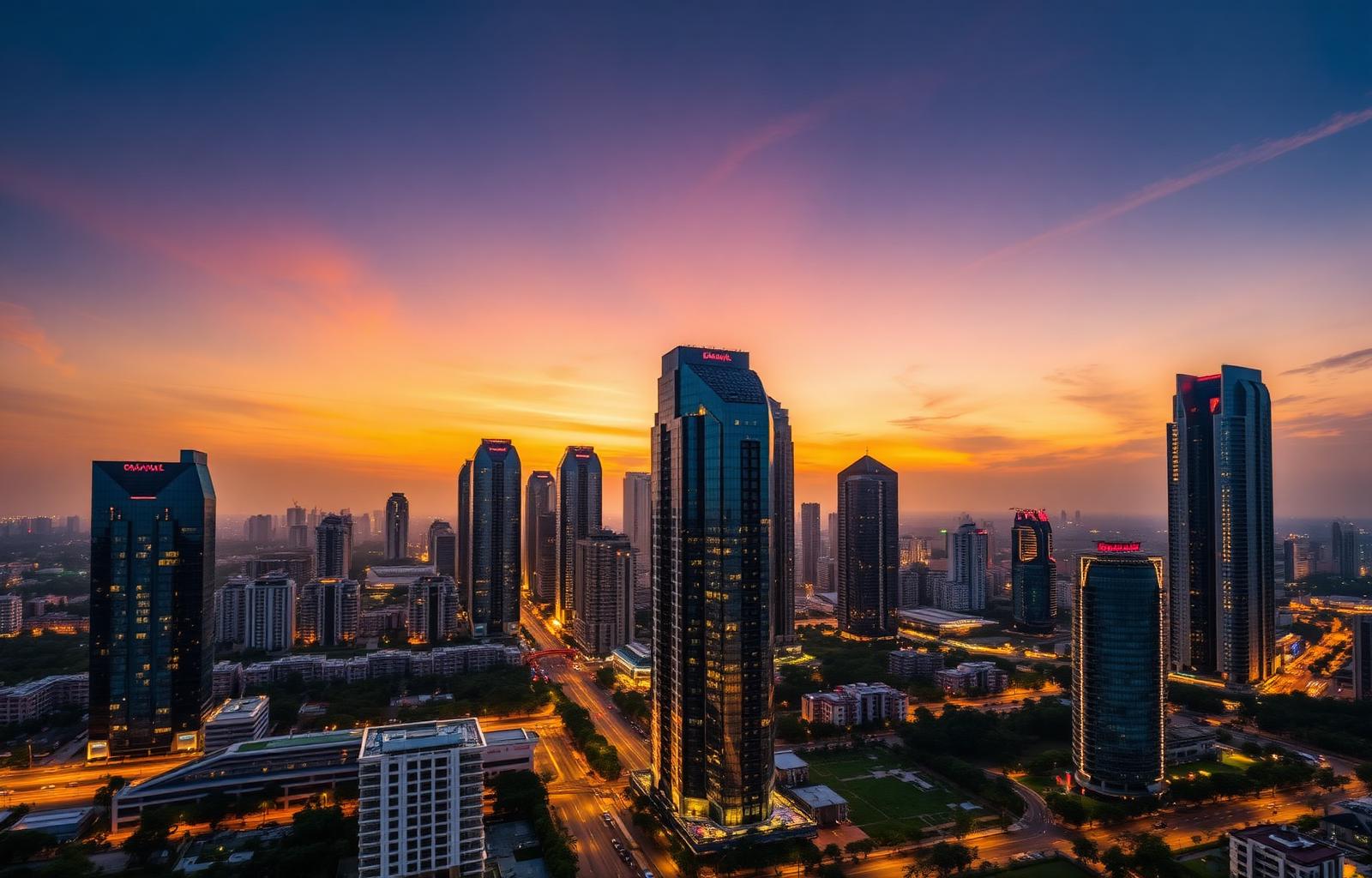 Gurgaon luxury skyline at twilight